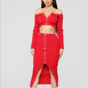 Red crop and skirt set
